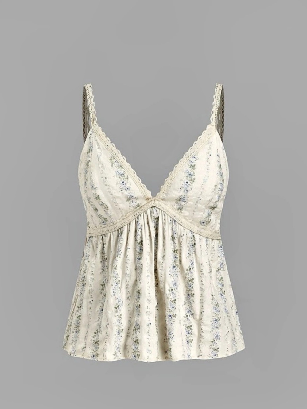 Cider Floral Lace Trim Camisole in Cream & Blue NWT